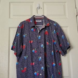 Tommy Bahama grey button down tropical shirt size L